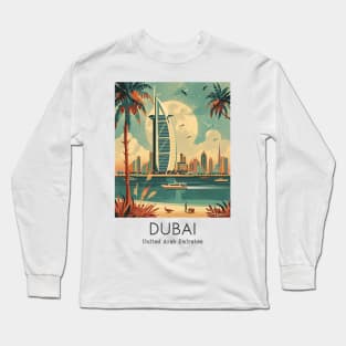 A Vintage Travel Illustration of Dubai - United Arab Emirates Long Sleeve T-Shirt